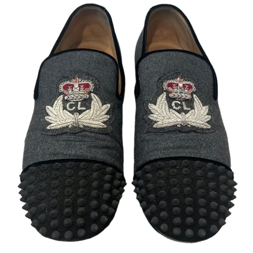 Christian Louboutin Gray and Black Embellished Loafers.🔷️